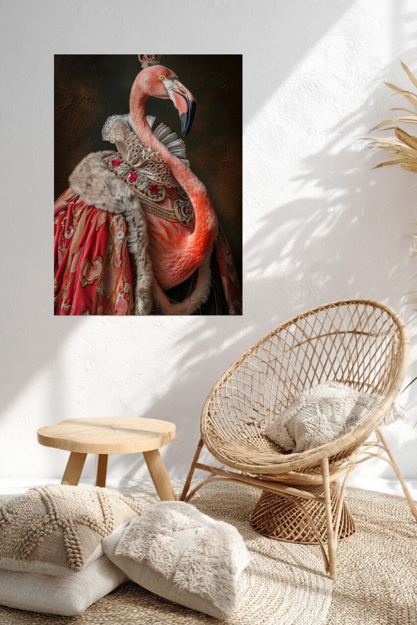 Fotografie Poster Flamingo mit Krone königlich rot