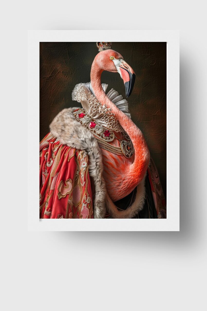 Fotografie Poster Flamingo mit Krone königlich rot