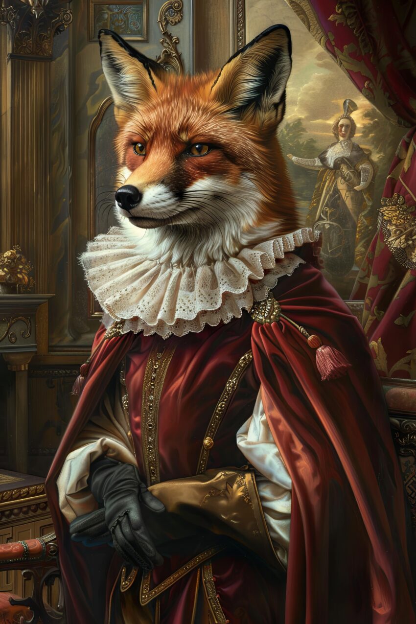 Digitale Kunst Poster Fuchs Renaissance Kostüm rot
