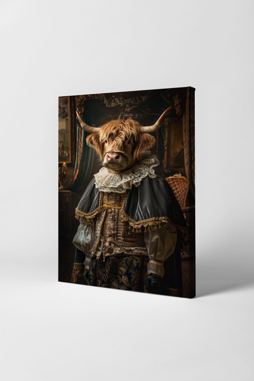 Fotografie Poster Hochlandrind barock Fell Spitzenkragen