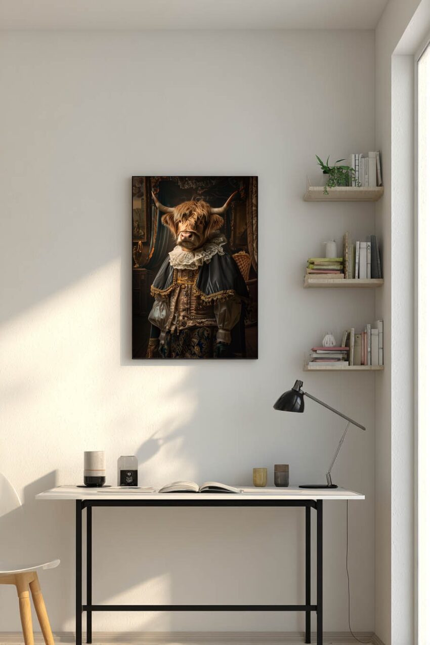 Fotografie Poster Hochlandrind barock Fell Spitzenkragen