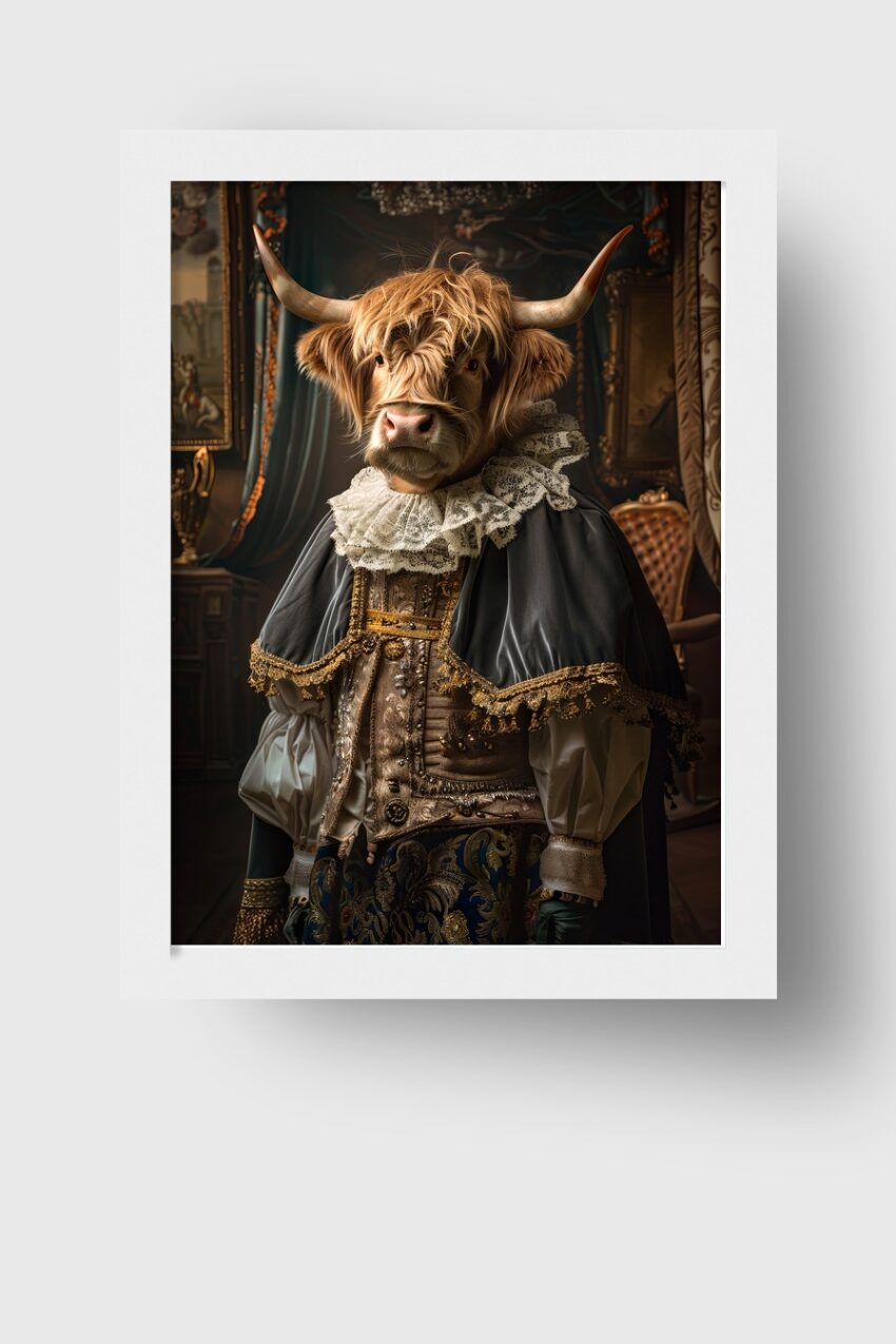 Fotografie Poster Hochlandrind barock Fell Spitzenkragen