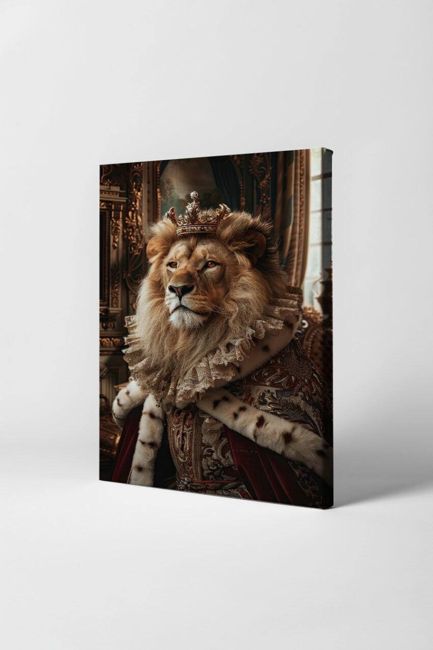 Fotografie Poster Löwe mit Krone majestätisch warm
