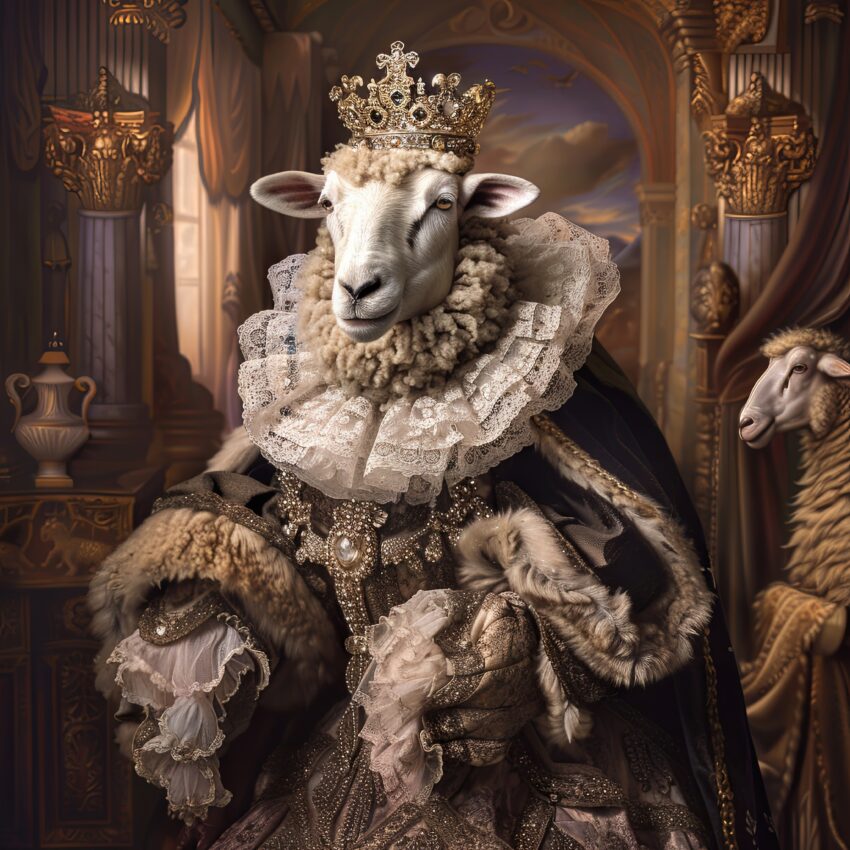 Digitale Kunst Poster Schaf König mit Krone würdevoll elegant