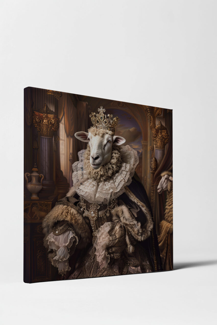 Digitale Kunst Poster Schaf König mit Krone würdevoll elegant