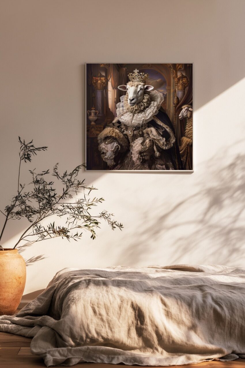 Digitale Kunst Poster Schaf König mit Krone würdevoll elegant