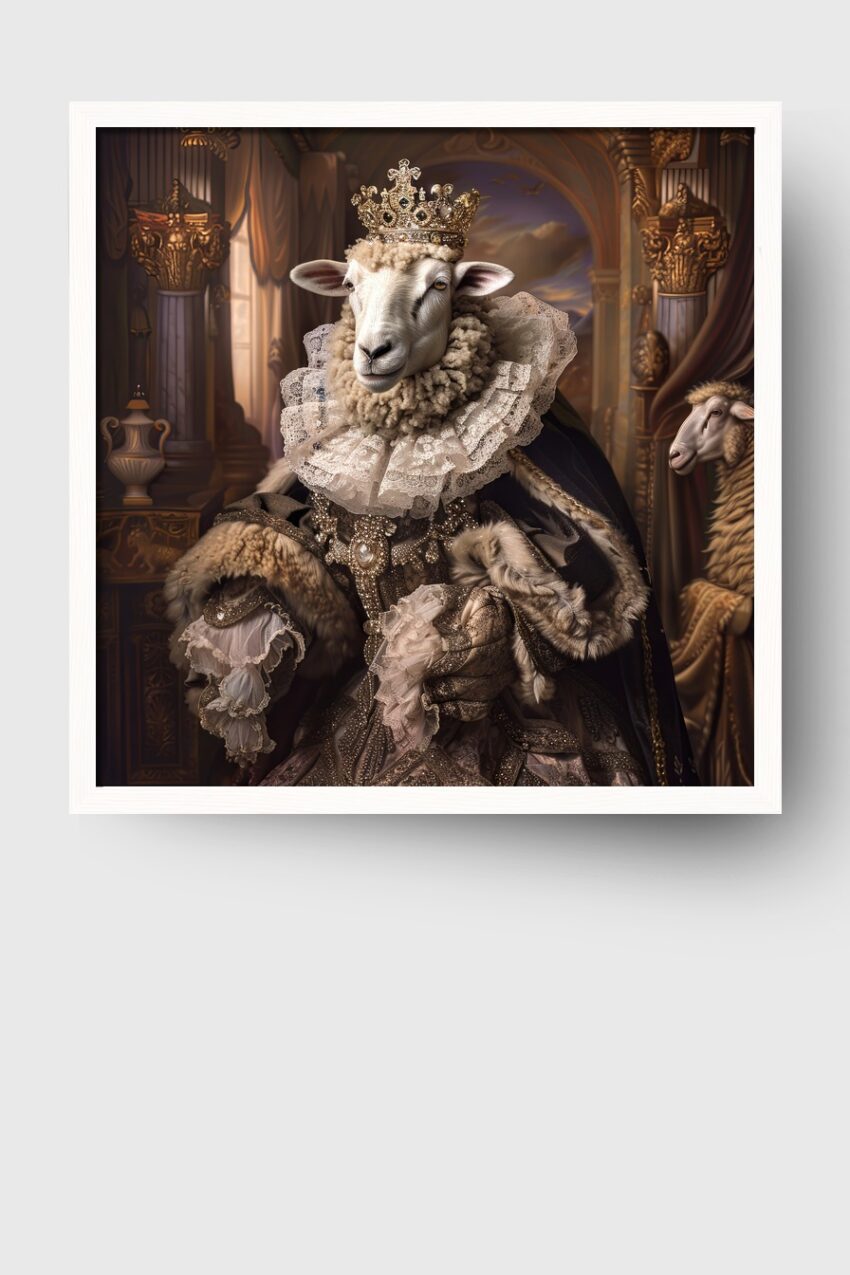 Digitale Kunst Poster Schaf König mit Krone würdevoll elegant