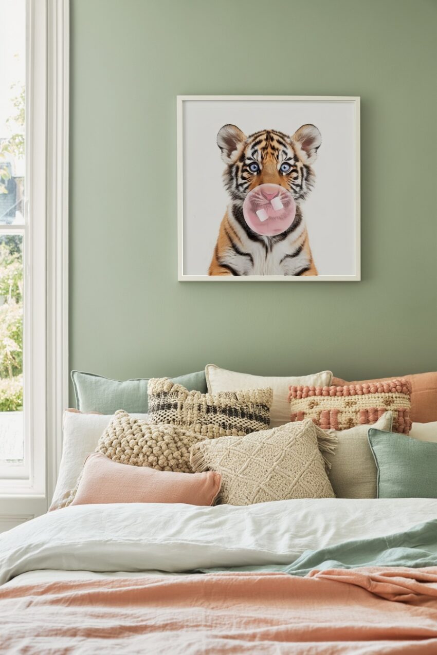 Fotografie Poster Tigerjunges rosa Blase blau