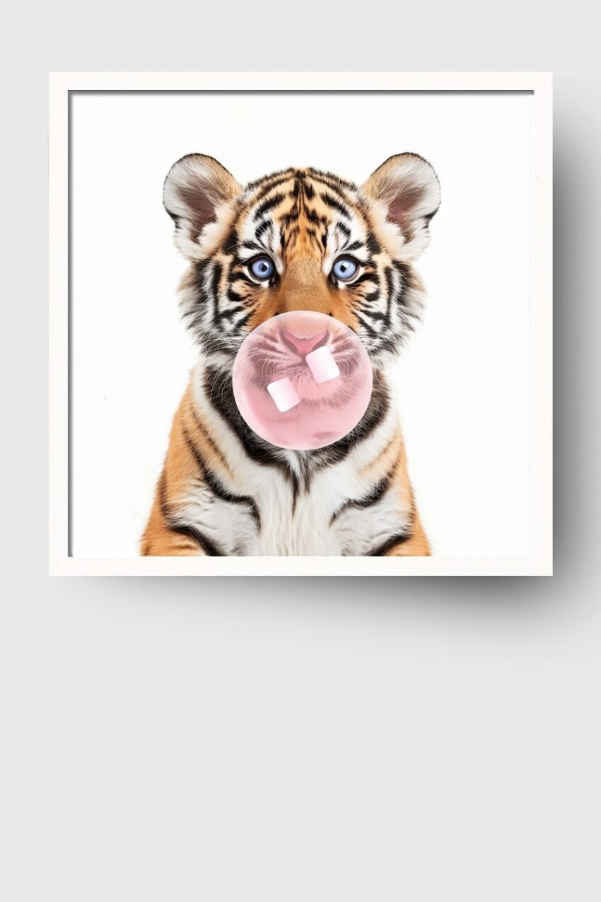 Fotografie Poster Tigerjunges rosa Blase blau