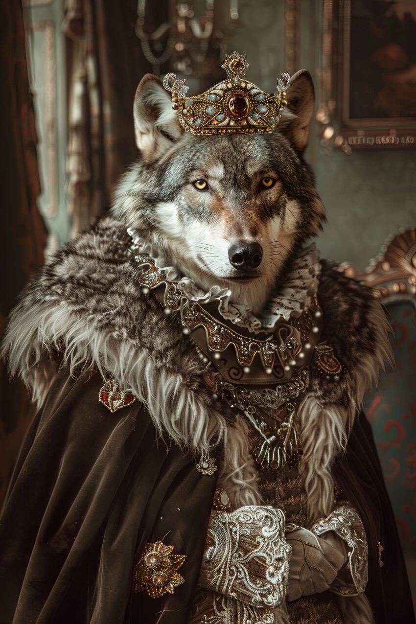 Fotografie Poster Wolf königlich Krone Adelsgewand