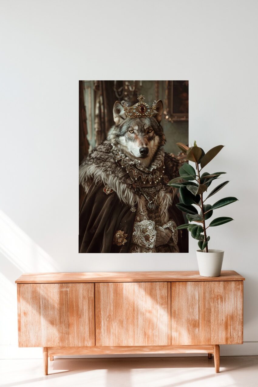 Fotografie Poster Wolf königlich Krone Adelsgewand