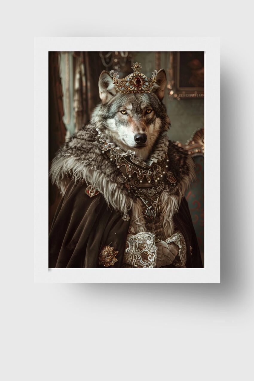 Fotografie Poster Wolf königlich Krone Adelsgewand