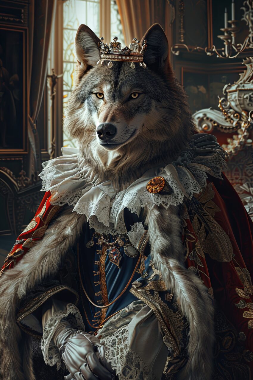 Digitale Kunst Poster Wolf Krone königlich detailreich