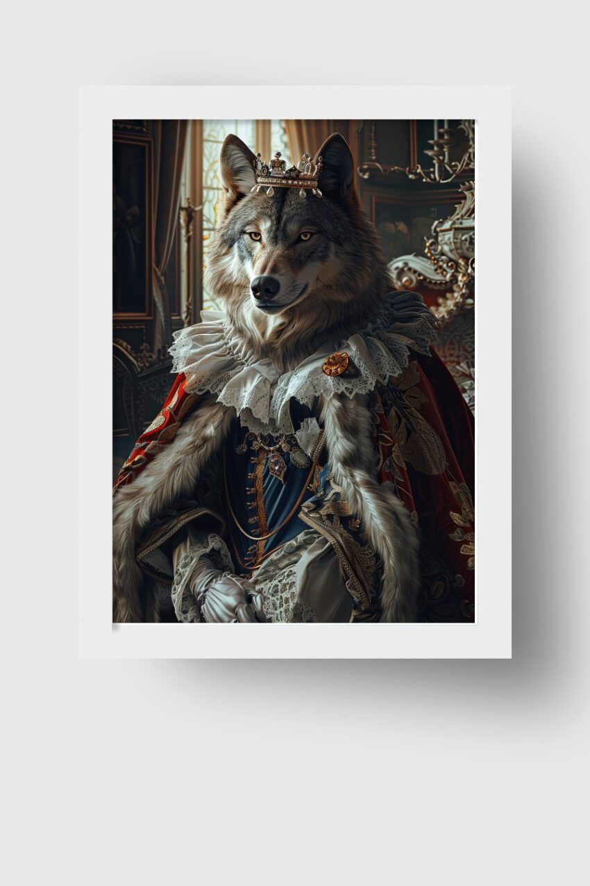 Digitale Kunst Poster Wolf Krone königlich detailreich