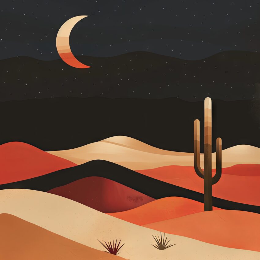 Digitale Kunst Poster Kaktus Mond minimalistisch braun orange