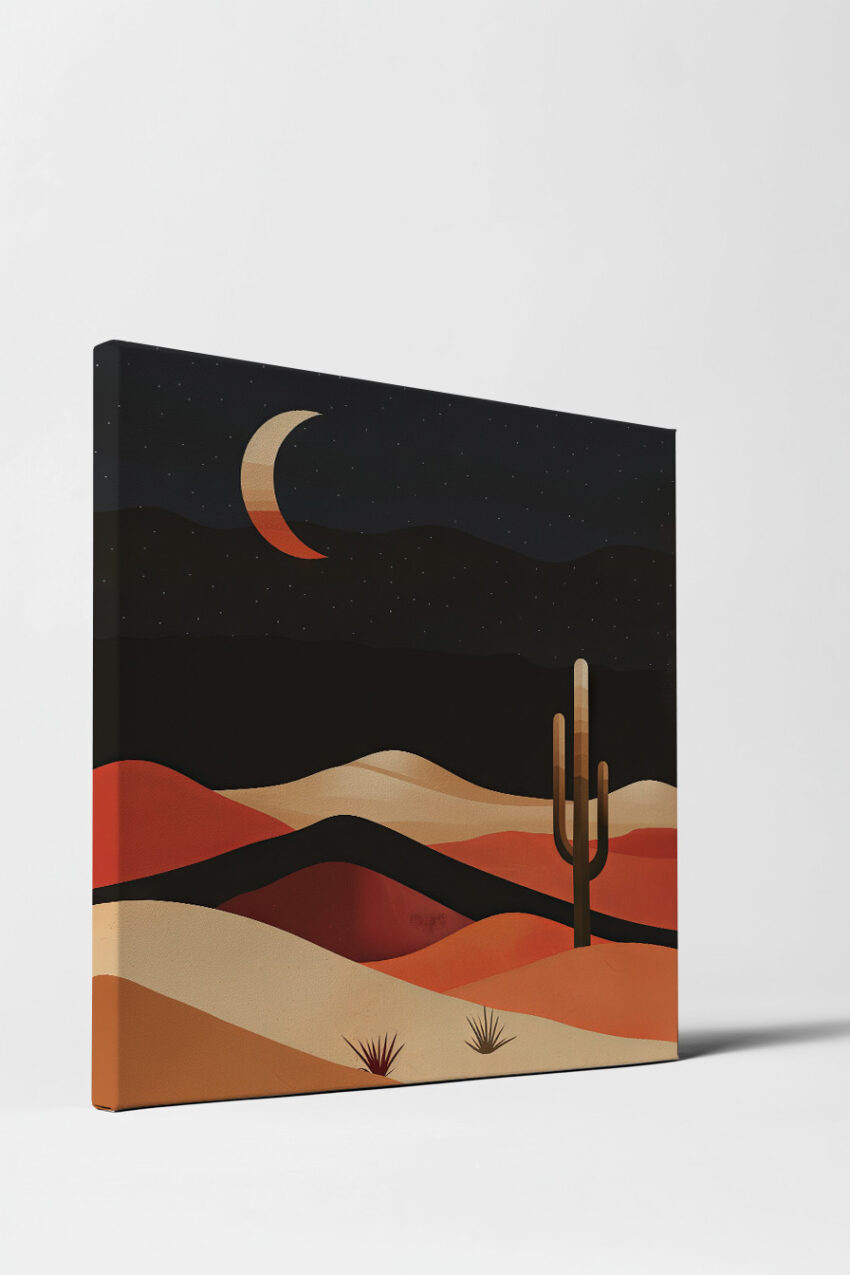 Digitale Kunst Poster Kaktus Mond minimalistisch braun orange