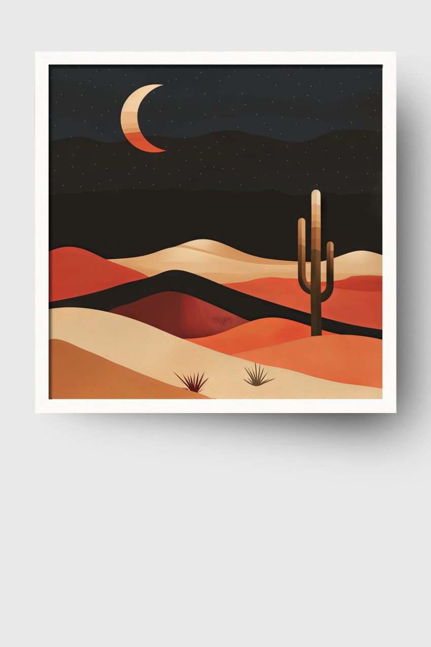 Digitale Kunst Poster Kaktus Mond minimalistisch braun orange