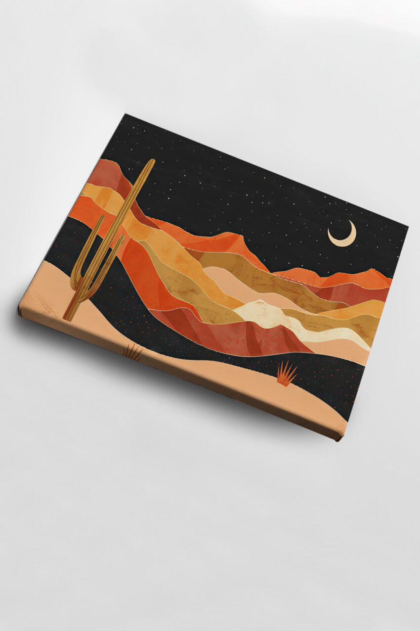 Illustration Poster Kaktus Wüste Nacht warm