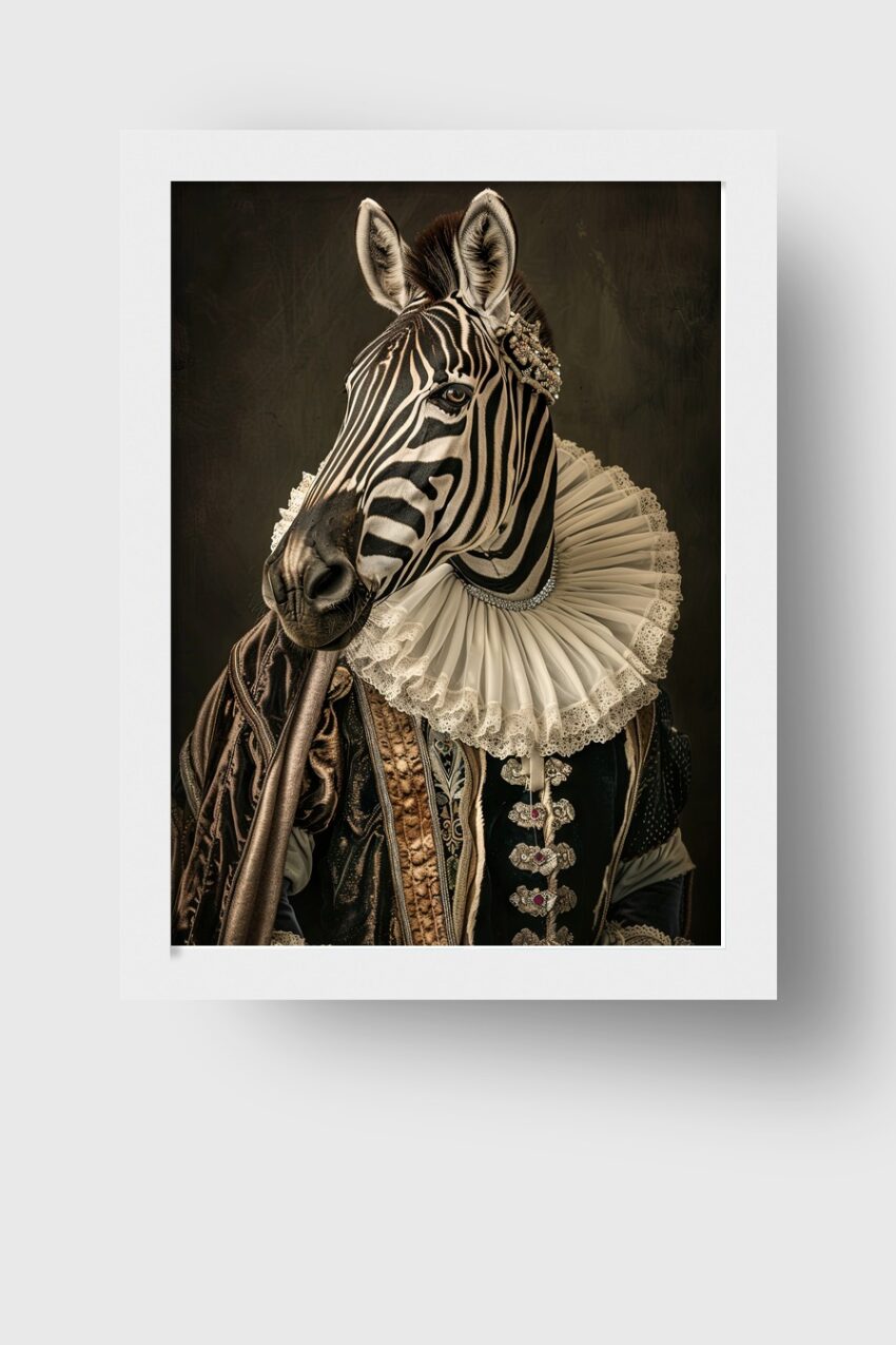 Fotografie Poster Zebra Barocktier Kostüm schwarz-weiß