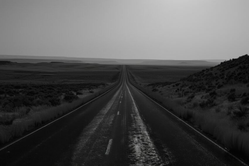 Fotografie Poster Straße verlassen schwarz-weiß minimalistisch