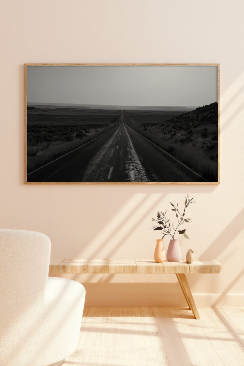 Fotografie Poster Straße verlassen schwarz-weiß minimalistisch