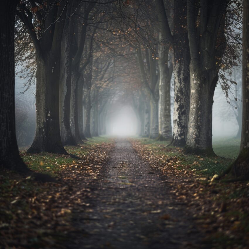Fotografie Poster Allee Nebel grau herbstlich