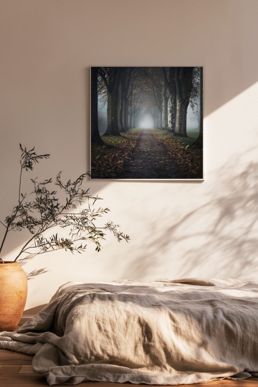 Fotografie Poster Allee Nebel grau herbstlich