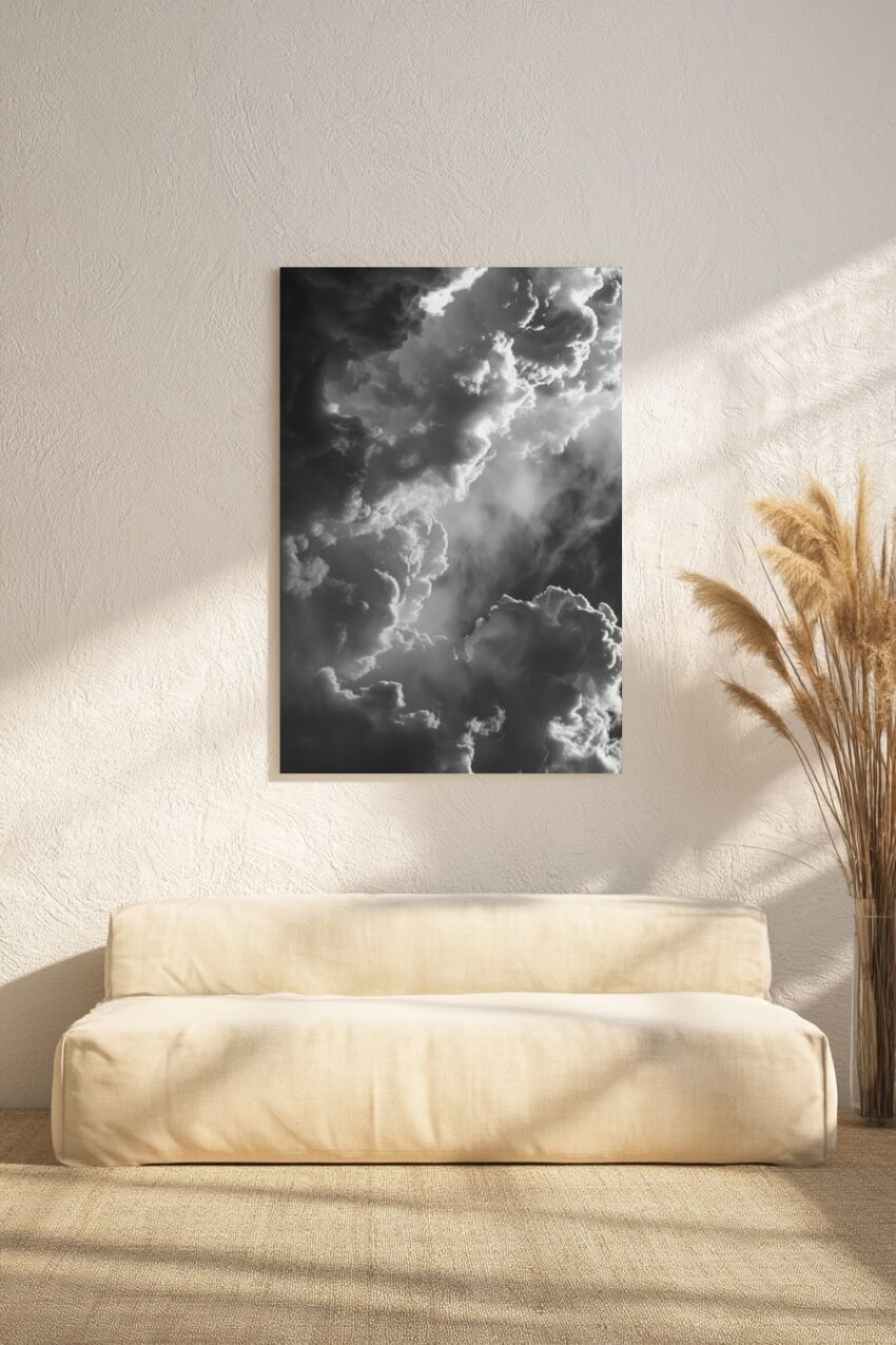 Fotografie Poster Wolken schwarz-weiß dramatisch