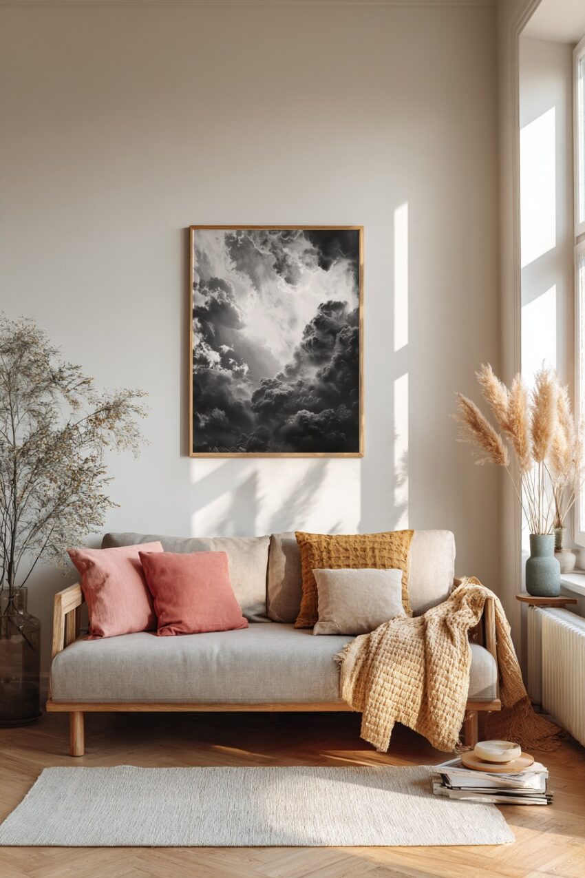 Fotografie Poster Wolkenformation dramatisch schwarz-weiß