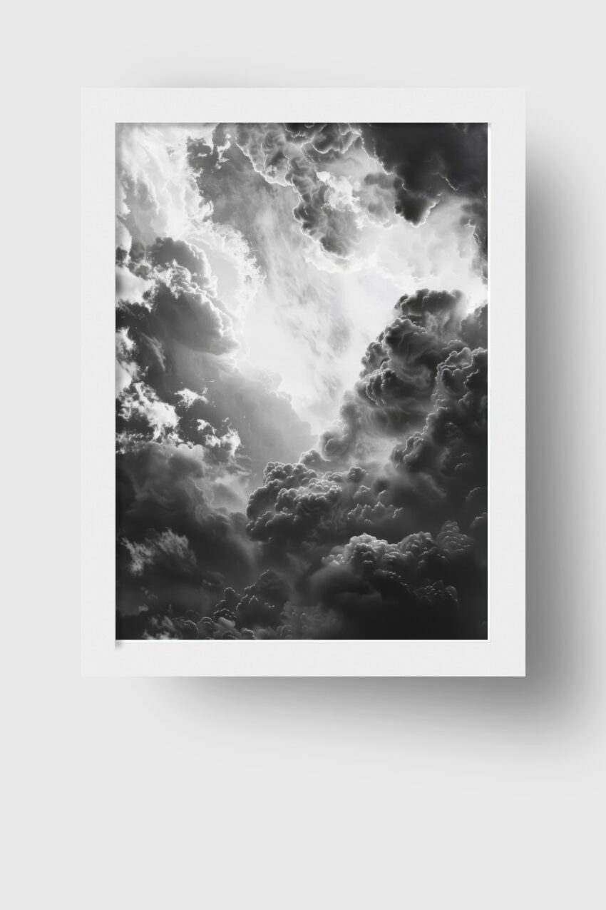 Fotografie Poster Wolkenformation dramatisch schwarz-weiß