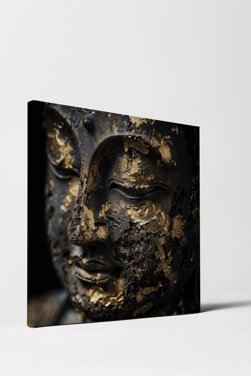 Fotografie Poster Buddha Goldblatt antik schwarz-gold