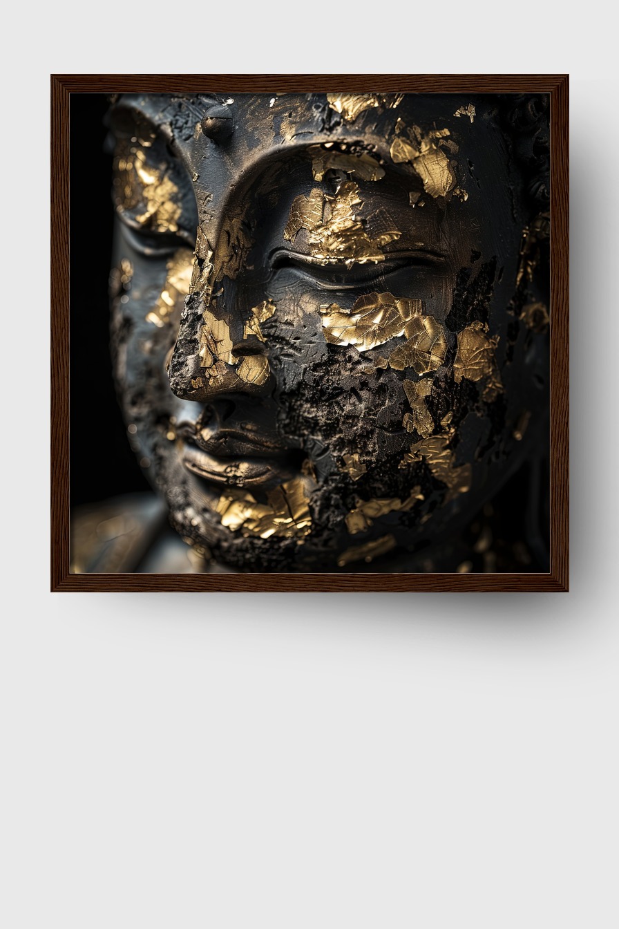 Fotografie Poster Buddha Goldblatt antik schwarz-gold