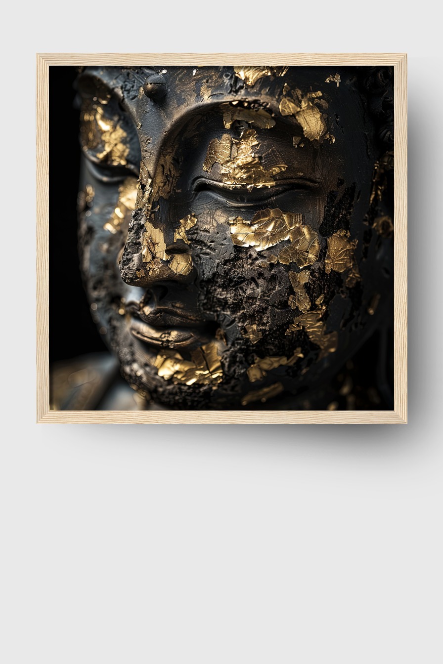 Fotografie Poster Buddha Goldblatt antik schwarz-gold