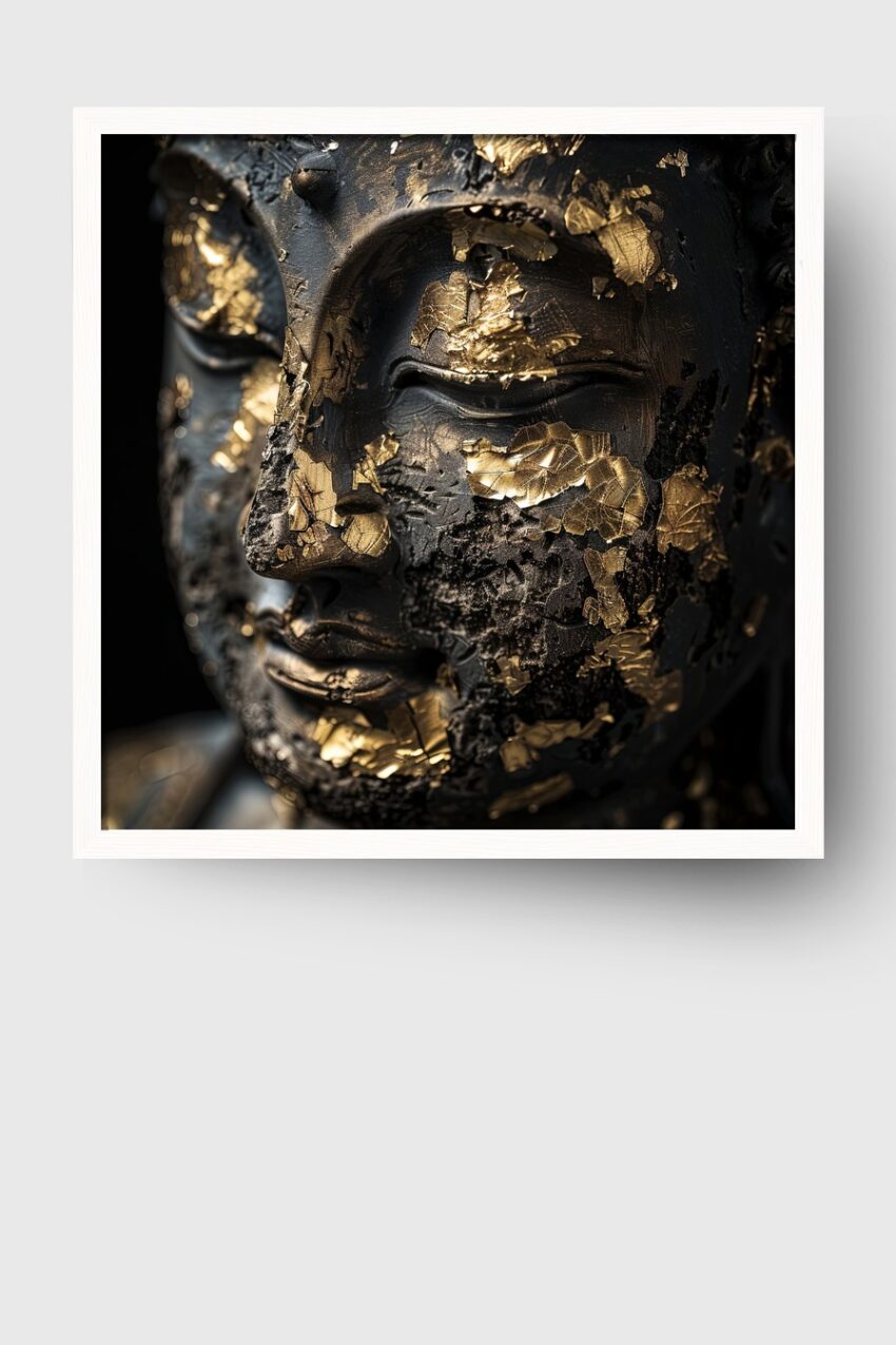 Fotografie Poster Buddha Goldblatt antik schwarz-gold