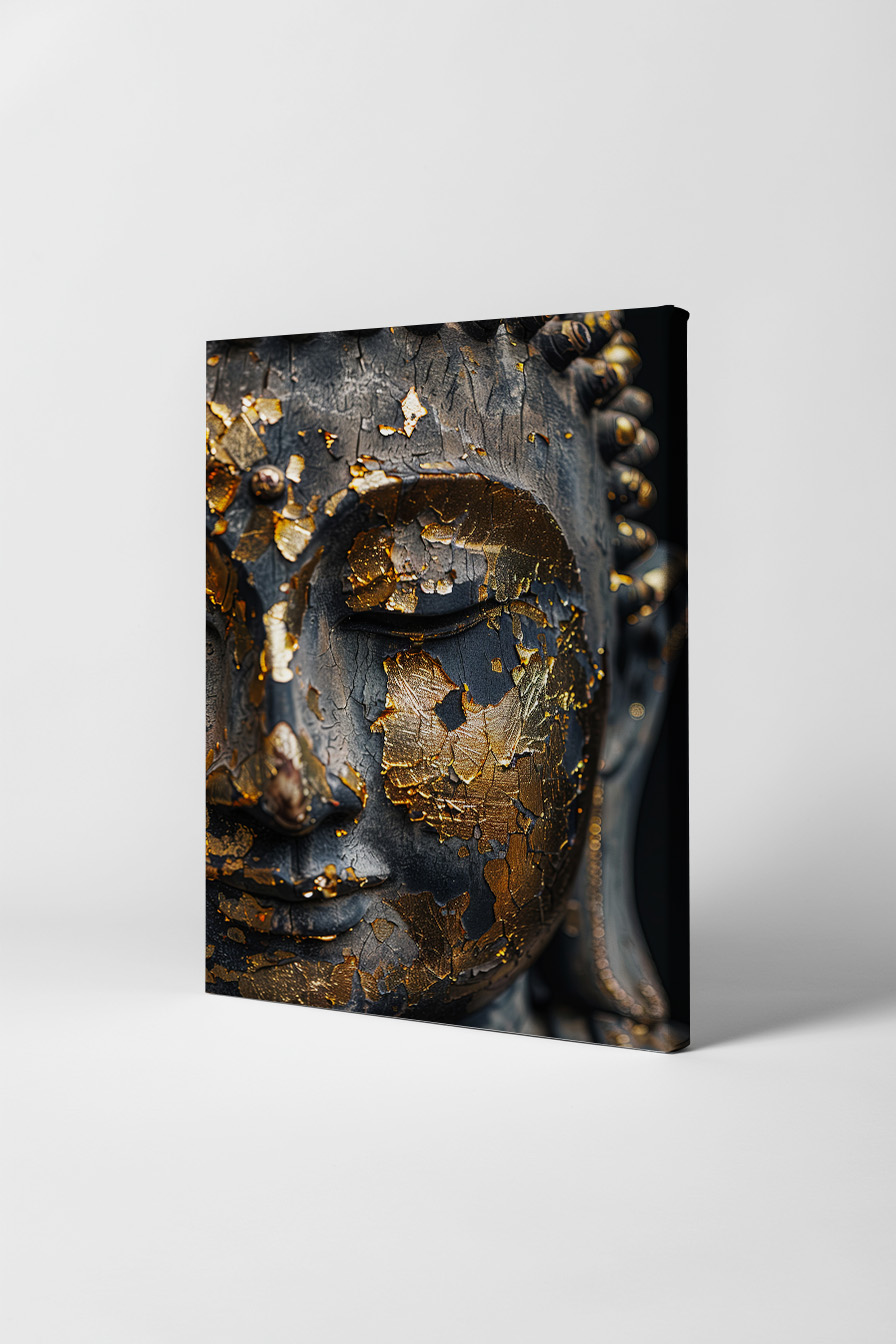 Fotografie Poster Buddha Gesicht Blattgold antik dunkel gold