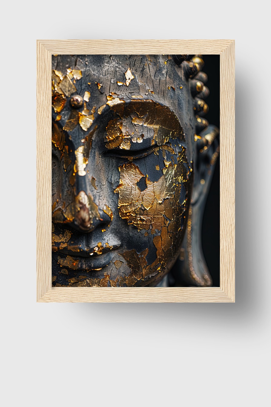 Fotografie Poster Buddha Gesicht Blattgold antik dunkel gold