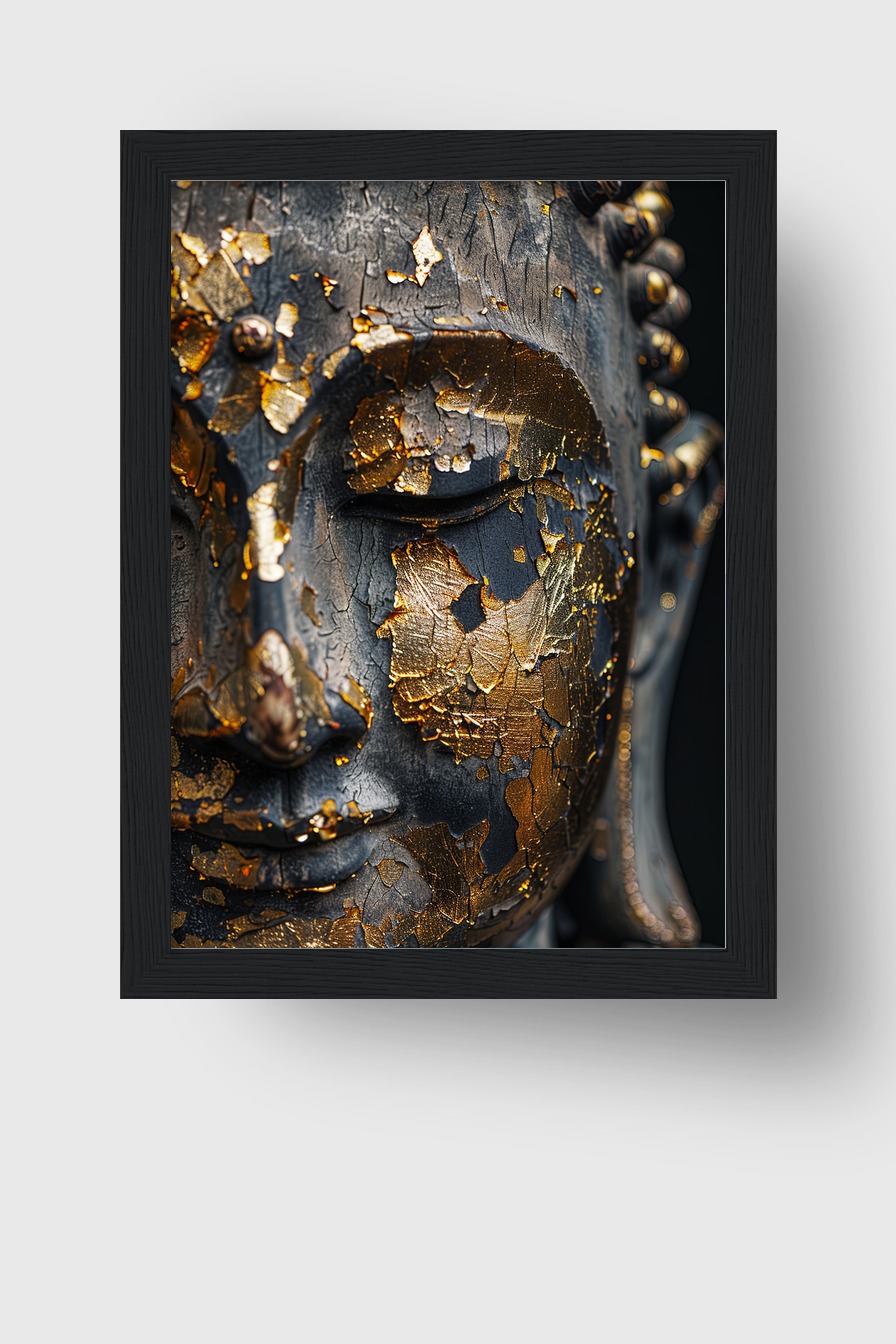 Fotografie Poster Buddha Gesicht Blattgold antik dunkel gold