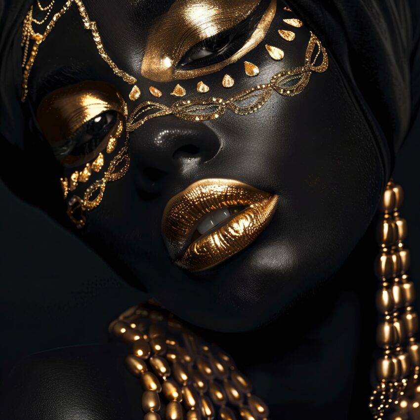 Fotografie Poster Maske Golddetails glänzend schwarz