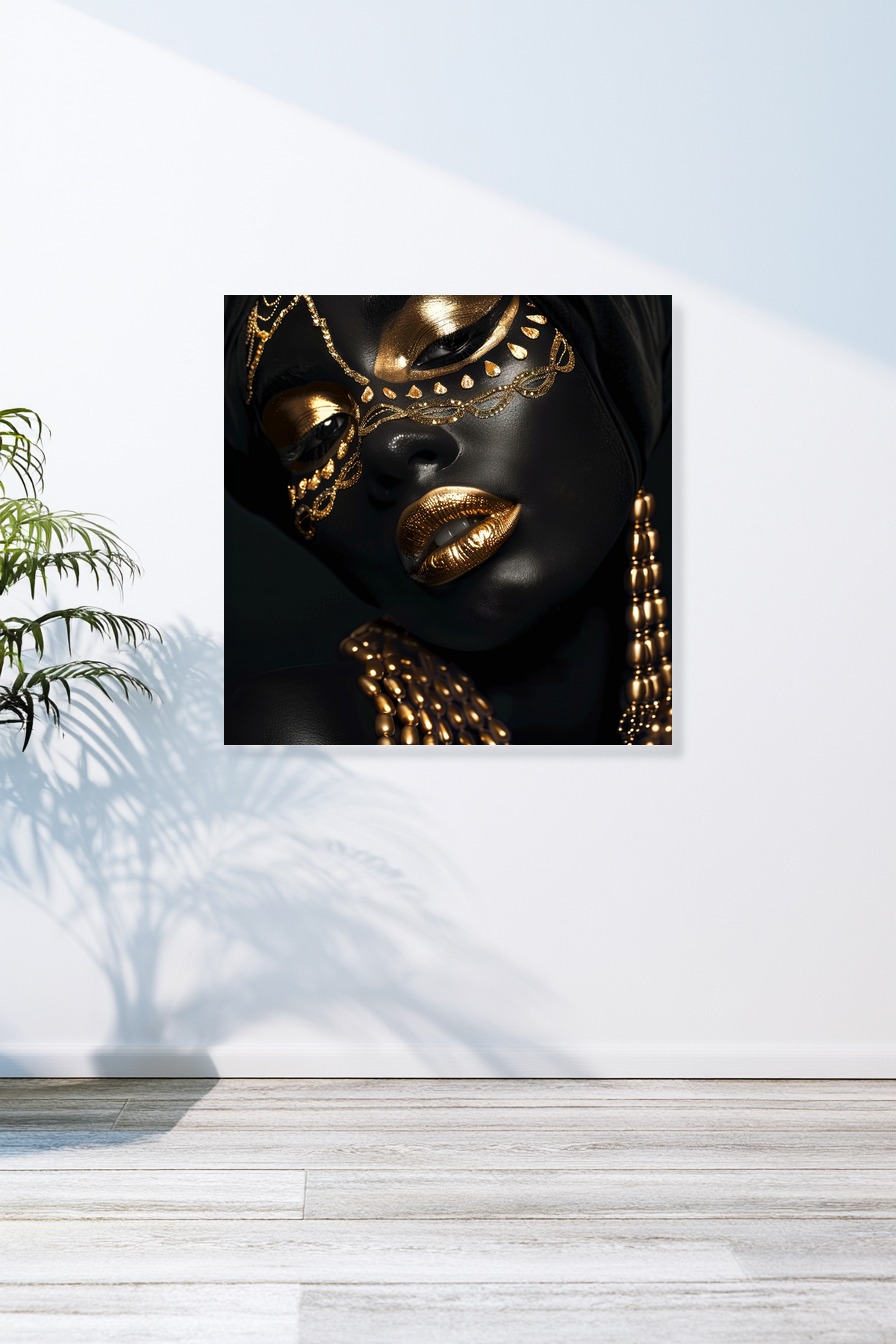 Fotografie Poster Maske Golddetails glänzend schwarz