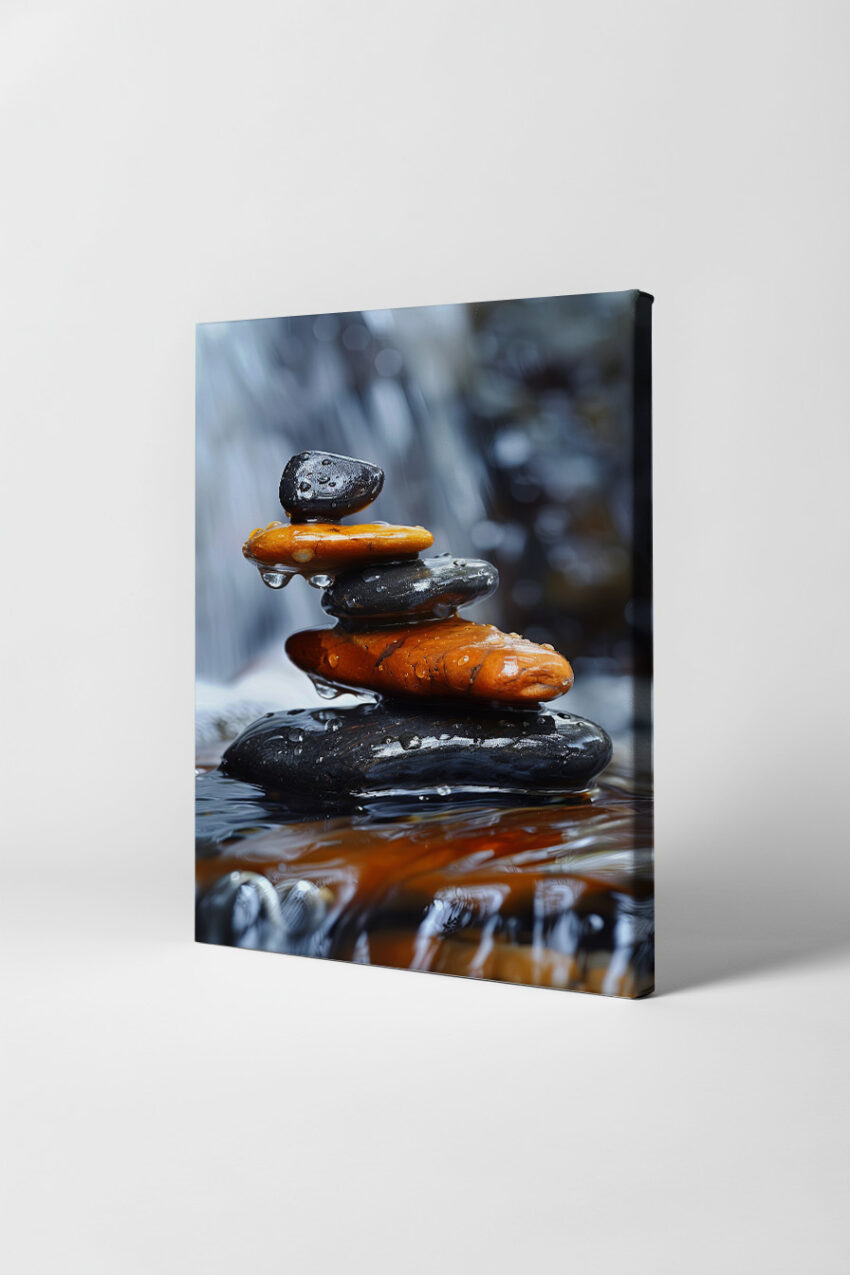 Fotografie Poster Steinbalance nasse Steine Tropfen