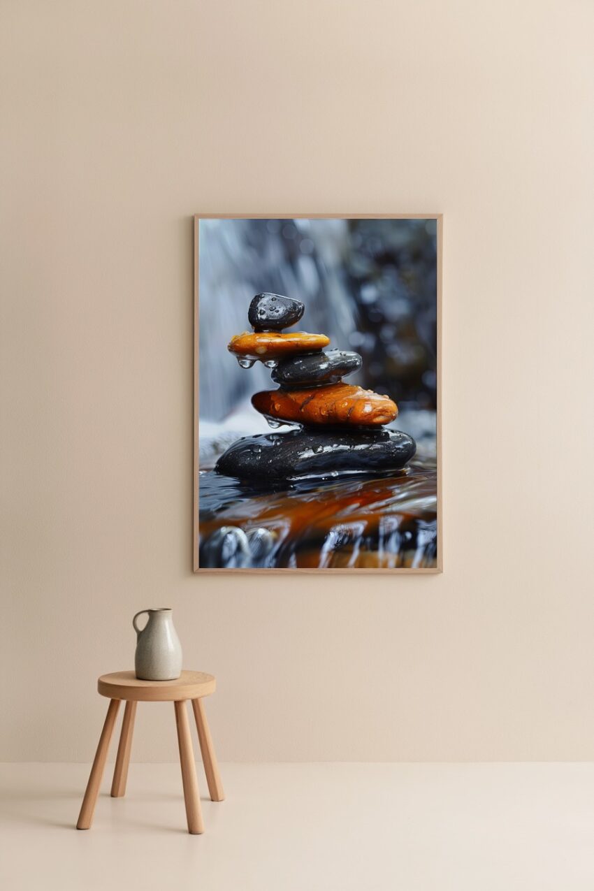 Fotografie Poster Steinbalance nasse Steine Tropfen