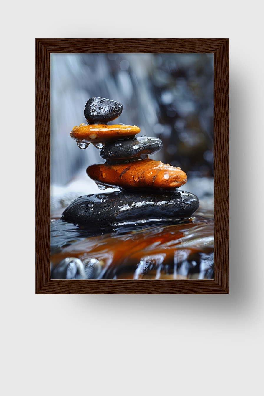 Fotografie Poster Steinbalance nasse Steine Tropfen