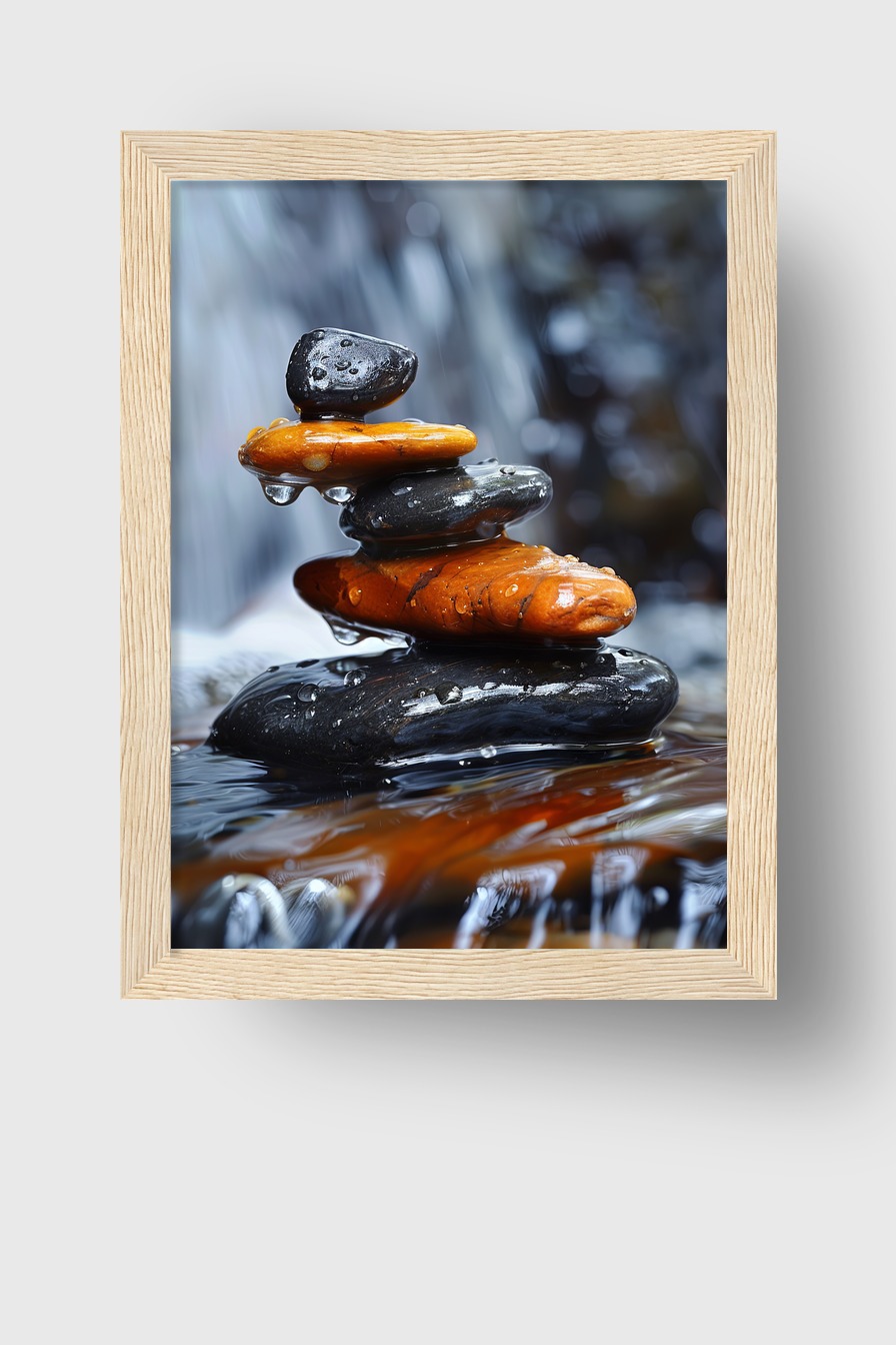 Fotografie Poster Steinbalance nasse Steine Tropfen