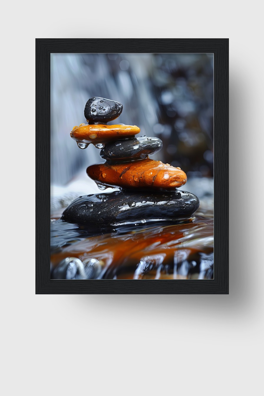 Fotografie Poster Steinbalance nasse Steine Tropfen