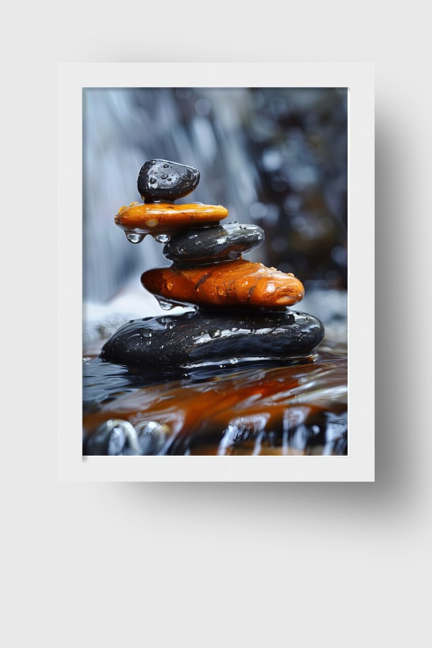 Fotografie Poster Steinbalance nasse Steine Tropfen