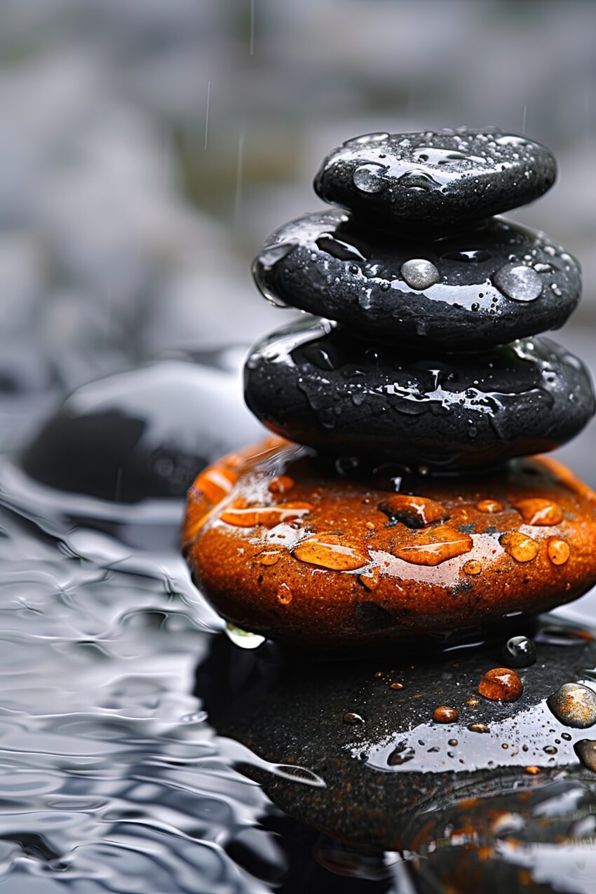 Fotografie Poster Steine nass Wasser Tropfen schwarz braun