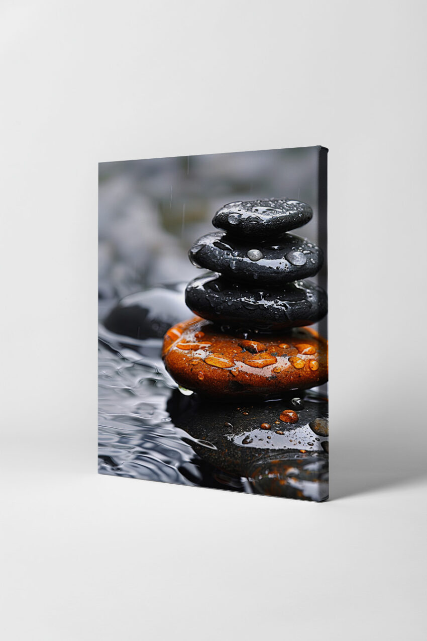 Fotografie Poster Steine nass Wasser Tropfen schwarz braun