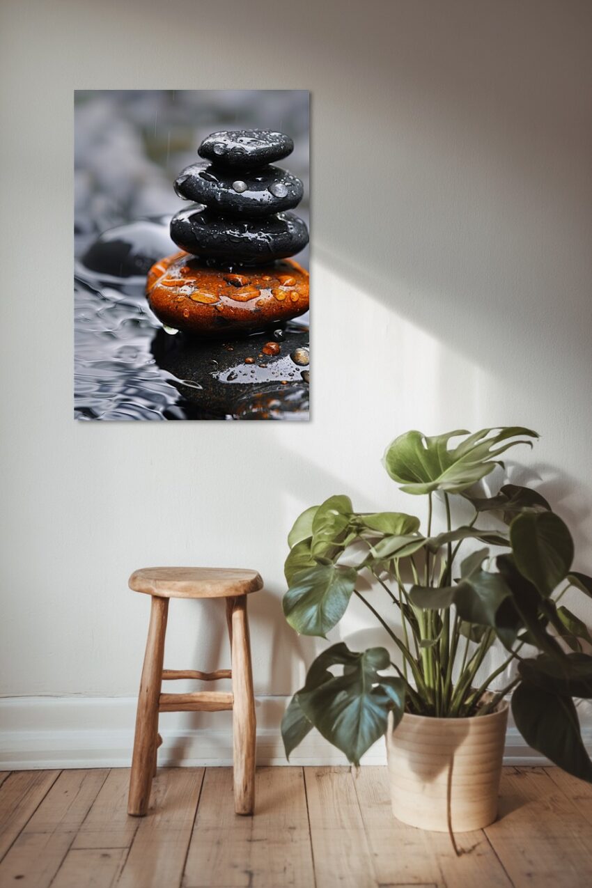 Fotografie Poster Steine nass Wasser Tropfen schwarz braun