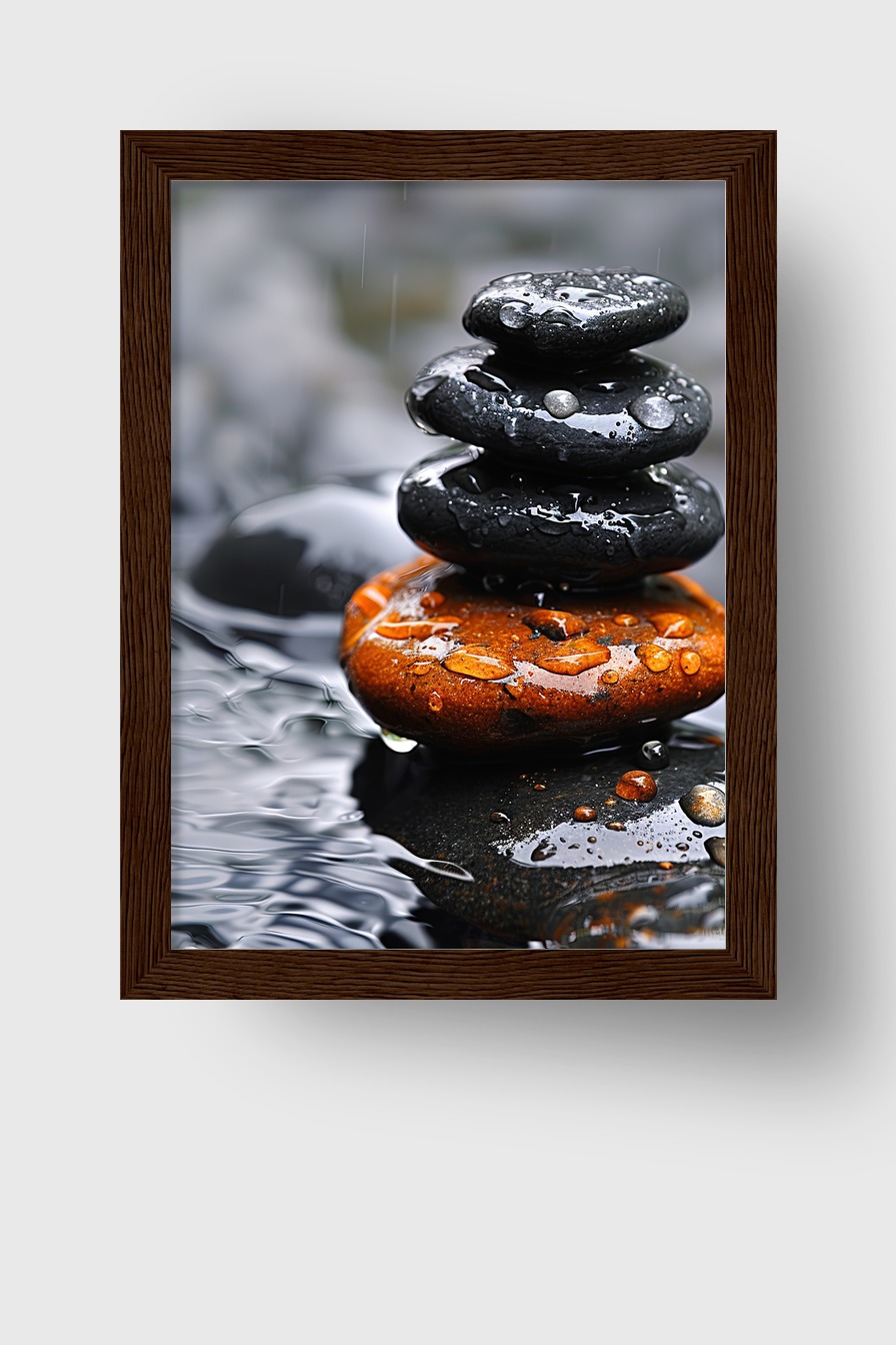 Fotografie Poster Steine nass Wasser Tropfen schwarz braun