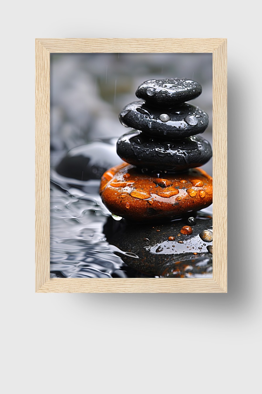 Fotografie Poster Steine nass Wasser Tropfen schwarz braun